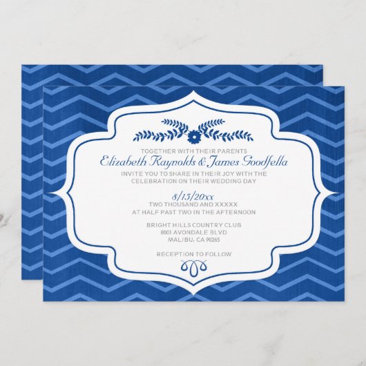 Royal Blue Chevron Wedding Invitations Kaart (Voorkant / Achterkant)