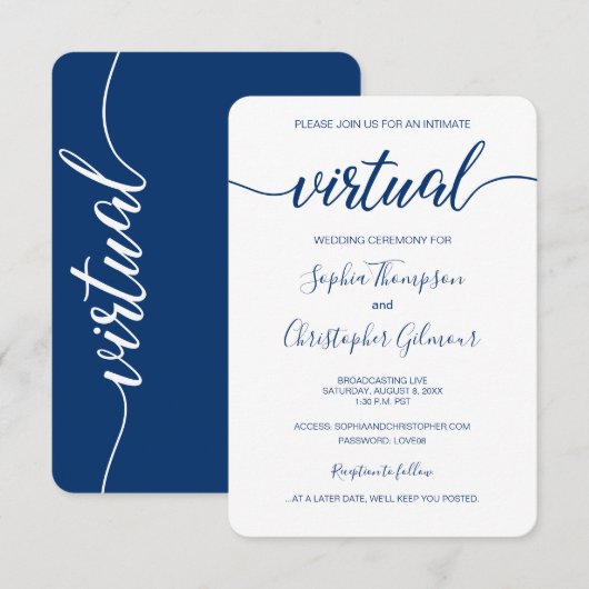 Royal Blue Chic Custom VIRTUAL Wedding Kaart (Voorkant / Achterkant)
