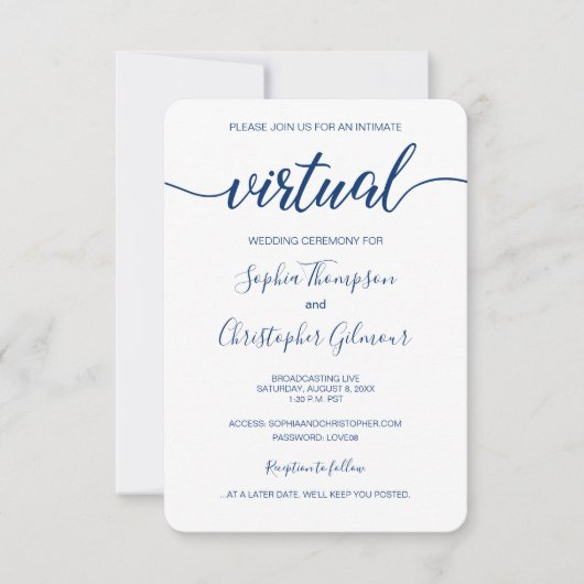 Royal Blue Chic Custom VIRTUAL Wedding Kaart (Voorkant)