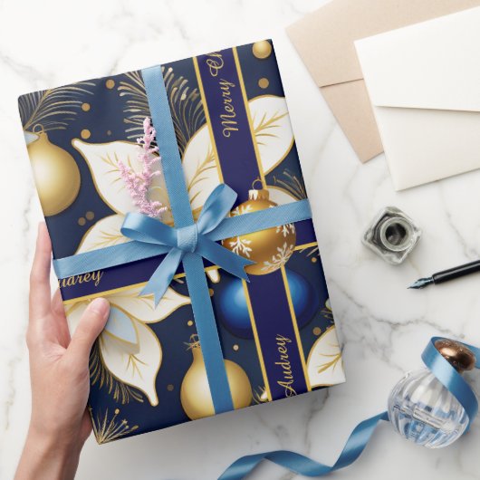 Royal Blue Christmas Wrapping Paper met tekst Cadeaupapier (Geschenken)