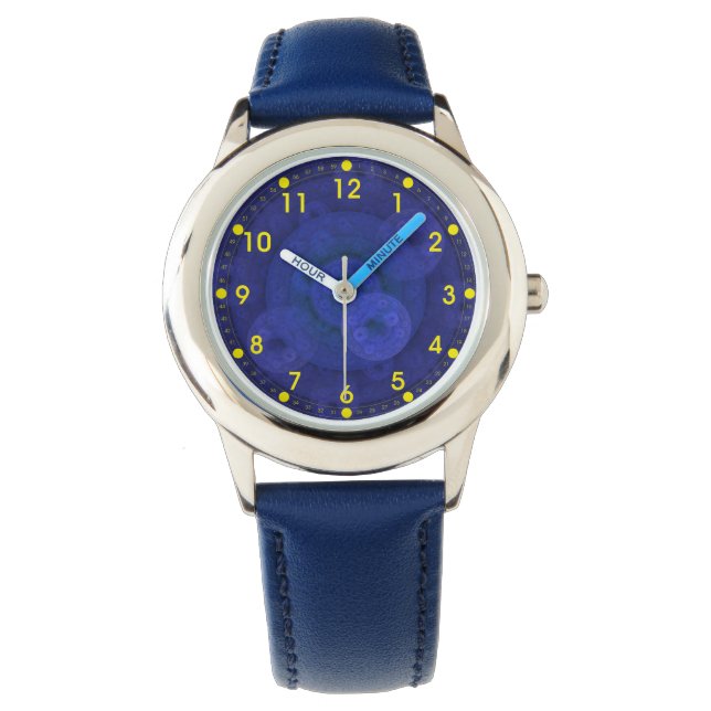 Royal Blue Circular Fractal Kinderen horloge (Voorkant)