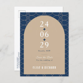 Royal Blue Classic Retro Save the Date Invitation Briefkaart