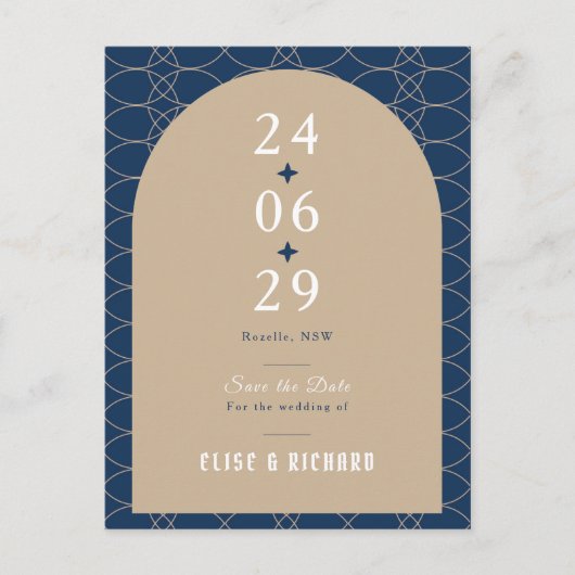 Royal Blue Classic Retro Save the Date Invitation Briefkaart (Voorkant)
