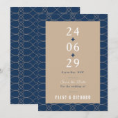 Royal Blue Classic Retro Save the Date Invitation Kaart (Voorkant / Achterkant)