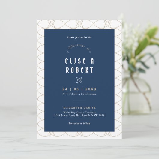 Royal Blue Classic Retro Wedding Uitnodiging (Staand voorkant)