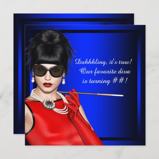 Royal Blue Classy Diva Verjaardagsfeest Kaart (Voorkant / Achterkant)