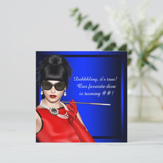 Royal Blue Classy Diva Verjaardagsfeest Kaart (Staand voorkant)