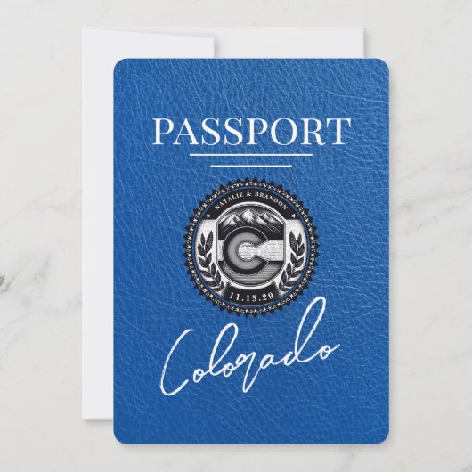 Royal Blue Colorado Passport Bruiloft Kaart (Achterkant)