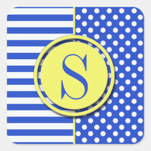 Royal Blue Combination Polka Dots and Stripes Vierkante Sticker