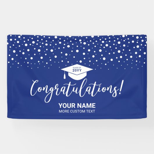 Royal Blue Confetti Gefeliciteerd Afstuderen Spandoek (Horizontaal)