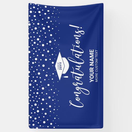 Royal Blue Confetti Gefeliciteerd Afstuderen Spandoek (Verticaal)