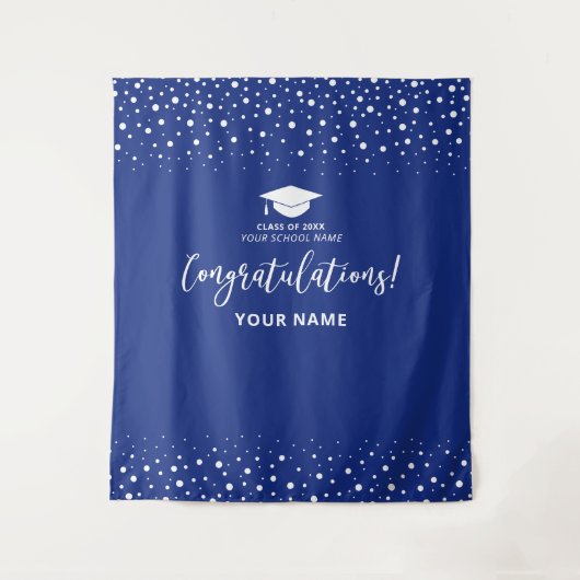 Royal Blue Confetti Gefeliciteerd Afstuderen Wandkleed (Voorkant)