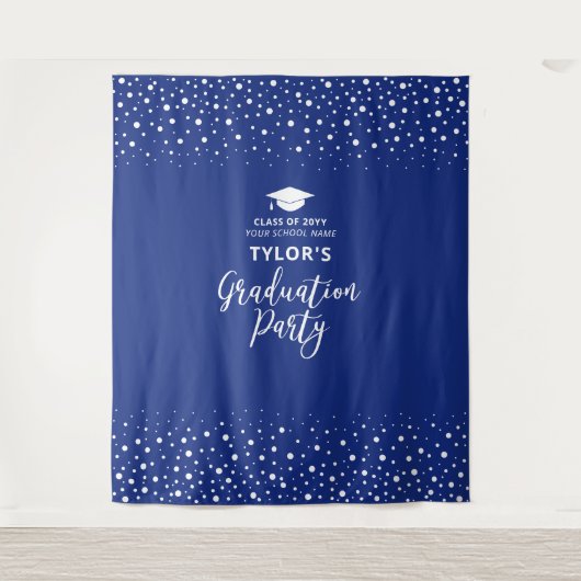 Royal Blue Confetti | Graduation Party Achtergrond Wandkleed (Voorkant)