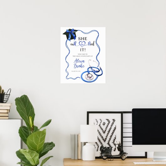 Royal Blue Coquette Nurse Graduation Welcome Sign Poster (Thuiskantoor)