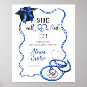 Royal Blue Coquette Nurse Graduation Welcome Sign Poster (Voorkant)