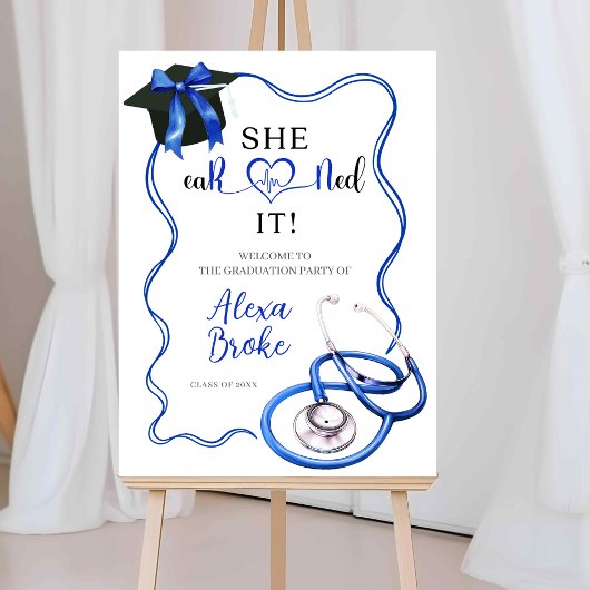 Royal Blue Coquette Nurse Graduation Welcome Sign Poster