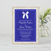Royal Blue Country Burlap Wedding Invitations Kaart (Staand voorkant)