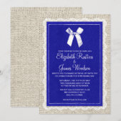 Royal Blue Country Burlap Wedding Invitations Kaart (Voorkant / Achterkant)