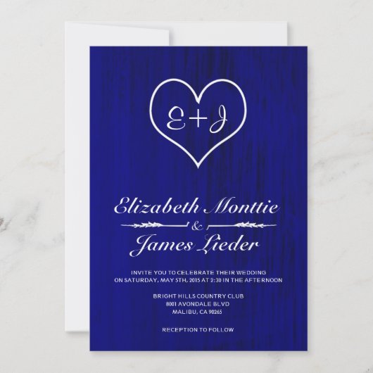 Royal Blue Country Wedding Invitations Kaart (Voorkant)