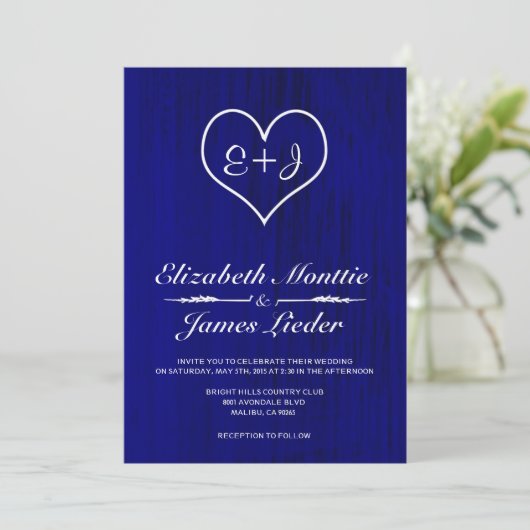 Royal Blue Country Wedding Invitations Kaart (Staand voorkant)