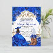 Royal Blue Cowboy Quinceañera Uitnodiging, 15 Años Kaart (Staand voorkant)