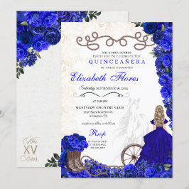 Royal Blue Cowgirl Ranchero Western Quinceanera Kaart