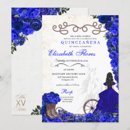 Royal Blue Cowgirl Ranchero Western Quinceanera Kaart