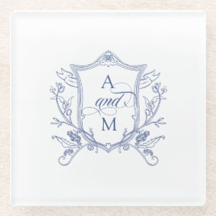 Royal Blue  Crest Wedding Bedankt Glazen Onderzetter