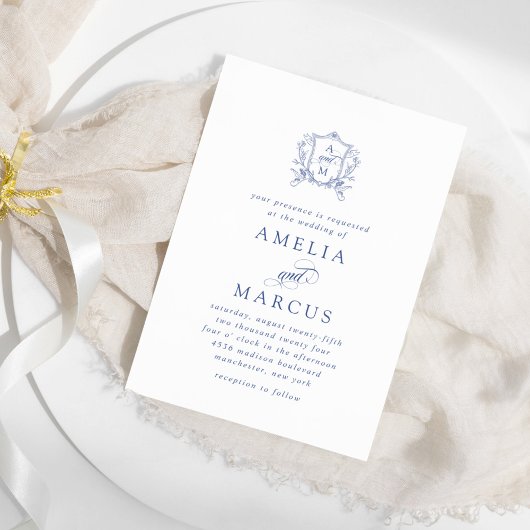 Royal Blue  Crest Wedding Kaart