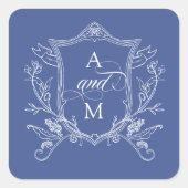 Royal Blue  Crest Wedding Vierkante Sticker (Voorkant)