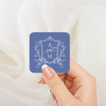 Royal Blue  Crest Wedding Vierkante Sticker<br><div class="desc">Dit prachtige ontwerp maakt deel uit van een prachtig collectie! Met een delicaat  lijst en elegante tekst.</div>