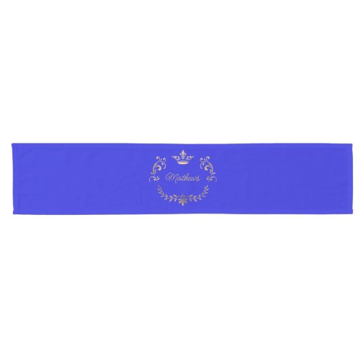 Royal Blue Crown Crest Personalized Korte Tafelloper (Horizontaal)