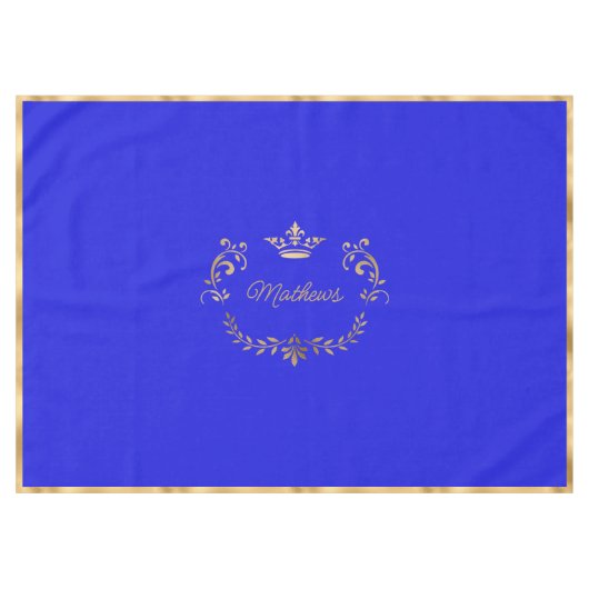 Royal Blue Crown Crest Personalized Tablecloth Tafelkleed (Voorkant (Horizontaal))
