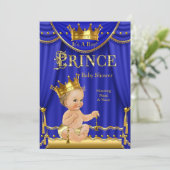 Royal Blue Crown Prince Baby shower Gold Blonde Kaart (Staand voorkant)