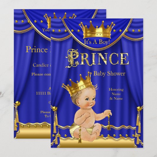 Royal Blue Crown Prince Baby shower Gold Blonde Kaart (Voorkant / Achterkant)