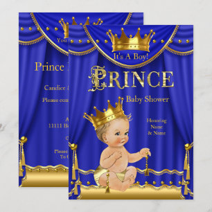 Royal Blue Crown Prince Baby shower Gold Blonde Kaart