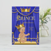 Royal Blue Crown Prince Baby shower Gold Brunette Kaart (Staand voorkant)