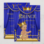 Royal Blue Crown Prince Baby shower Gold Brunette Kaart (Voorkant / Achterkant)