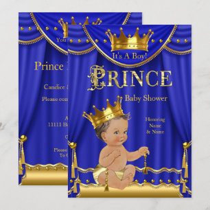 Royal Blue Crown Prince Baby shower Gold Brunette Kaart