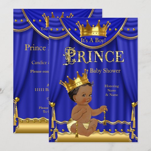 Royal Blue Crown Prince Baby shower Gold Ethnic Kaart (Voorkant / Achterkant)