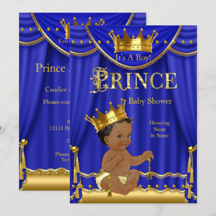 Royal Blue Crown Prince Baby shower Gold Ethnic Kaart