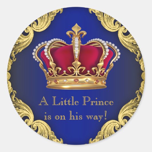 Royal Blue Crown Prince Baby shower Sticker (Voorkant)
