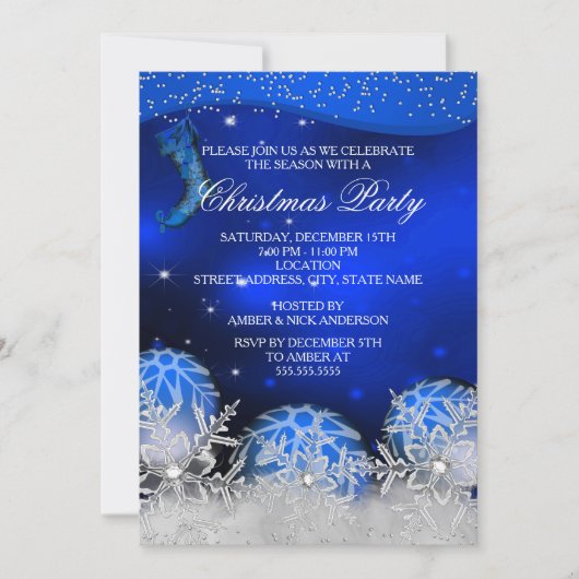 Royal Blue Crystal Snowflake kerstfeest Kaart (Voorkant)