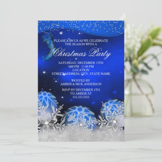 Royal Blue Crystal Snowflake kerstfeest Kaart (Staand voorkant)
