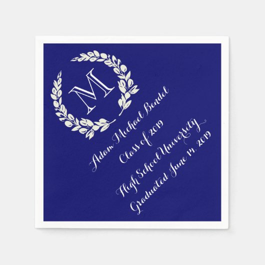 Royal Blue Custom Monogram Afstuderen servetten (Voorkant)