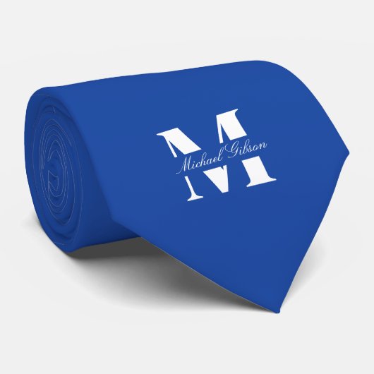 Royal Blue | Custom Monogram Wedding Groomsmen  Stropdas (Opgerold)