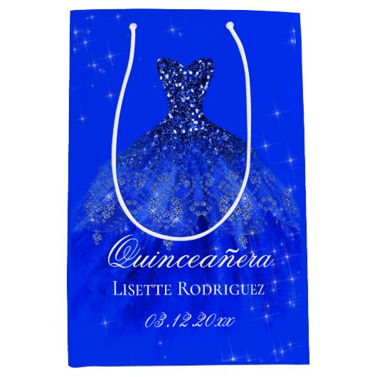 Royal Blue Custom Quinceanera Medium Cadeauzakje (Voorkant)
