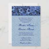 Royal Blue Daisy Damask Wedding Kaart (Voorkant)