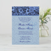 Royal Blue Daisy Damask Wedding Kaart (Staand voorkant)