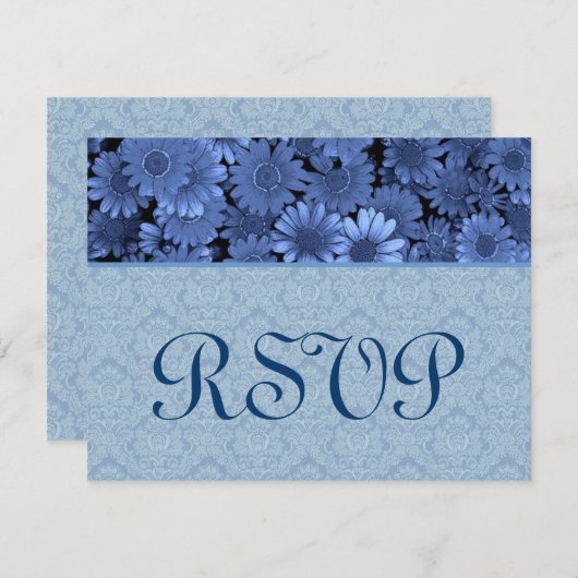 Royal Blue Daisy Damask Wedding RSVP (Voorkant / Achterkant)